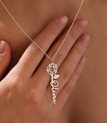 Birth Flower Name Necklace