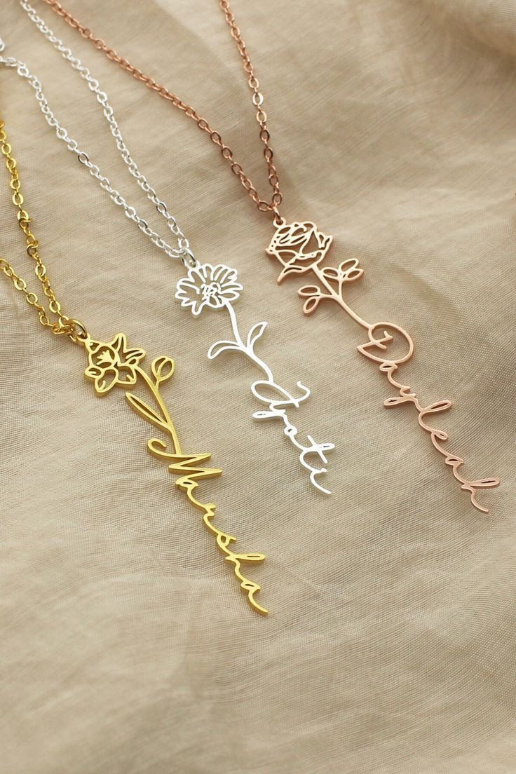 Birth Flower Name Necklace