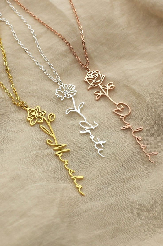 Birth Flower Name Necklace
