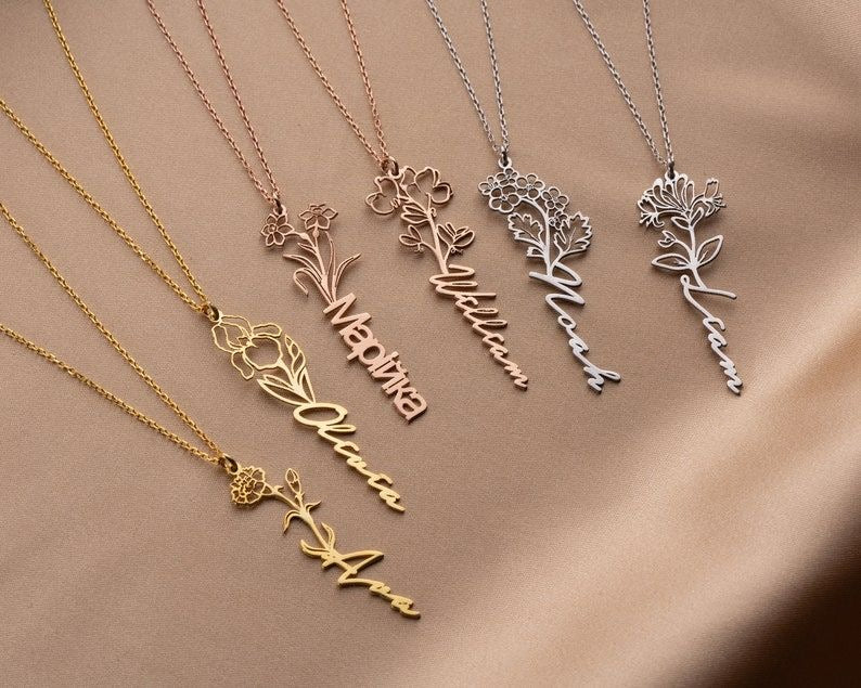 Birth Flower Name Necklace